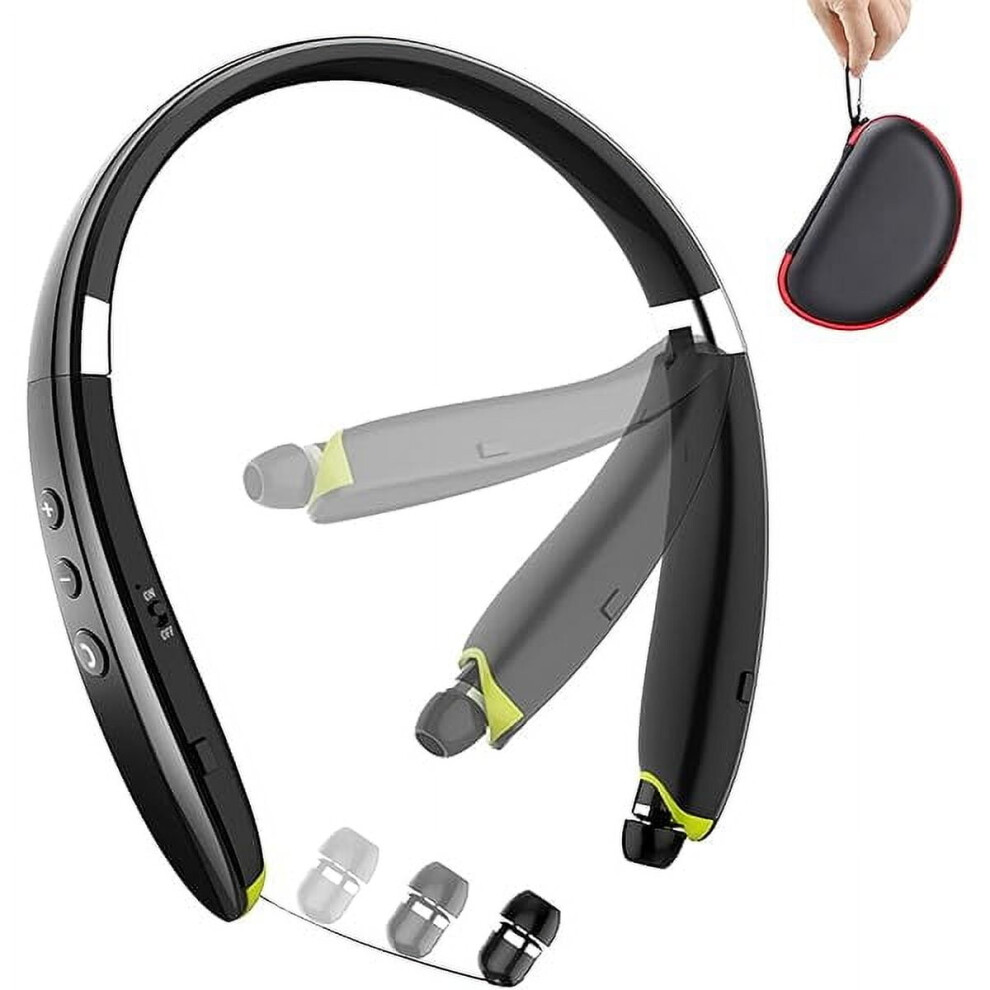 Foldable Bluetooth Neckband Headphones With Retractable Earbuds, Noise-Cancelling Stereo, Mic, Carry Case 9027700520387