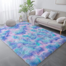 Alfombra morada de pelo largo de 152 x 213 cm con espuma viscoelástica y base antideslizante.
