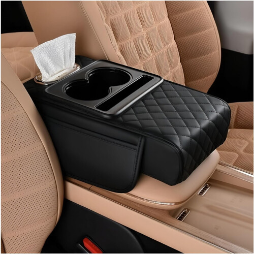 Car Center Console Armrest Pillow with Storage, Black