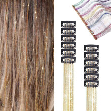 Pinzas para el cabello con purpurina color champán, 23 pulgadas, 12 unidades