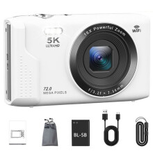 Digital Camera 5K 72-Megapixel 2.8" Screen 16X Zoom Vlogging Camera Vintage Vlog Video Recorder for Teens Adult White