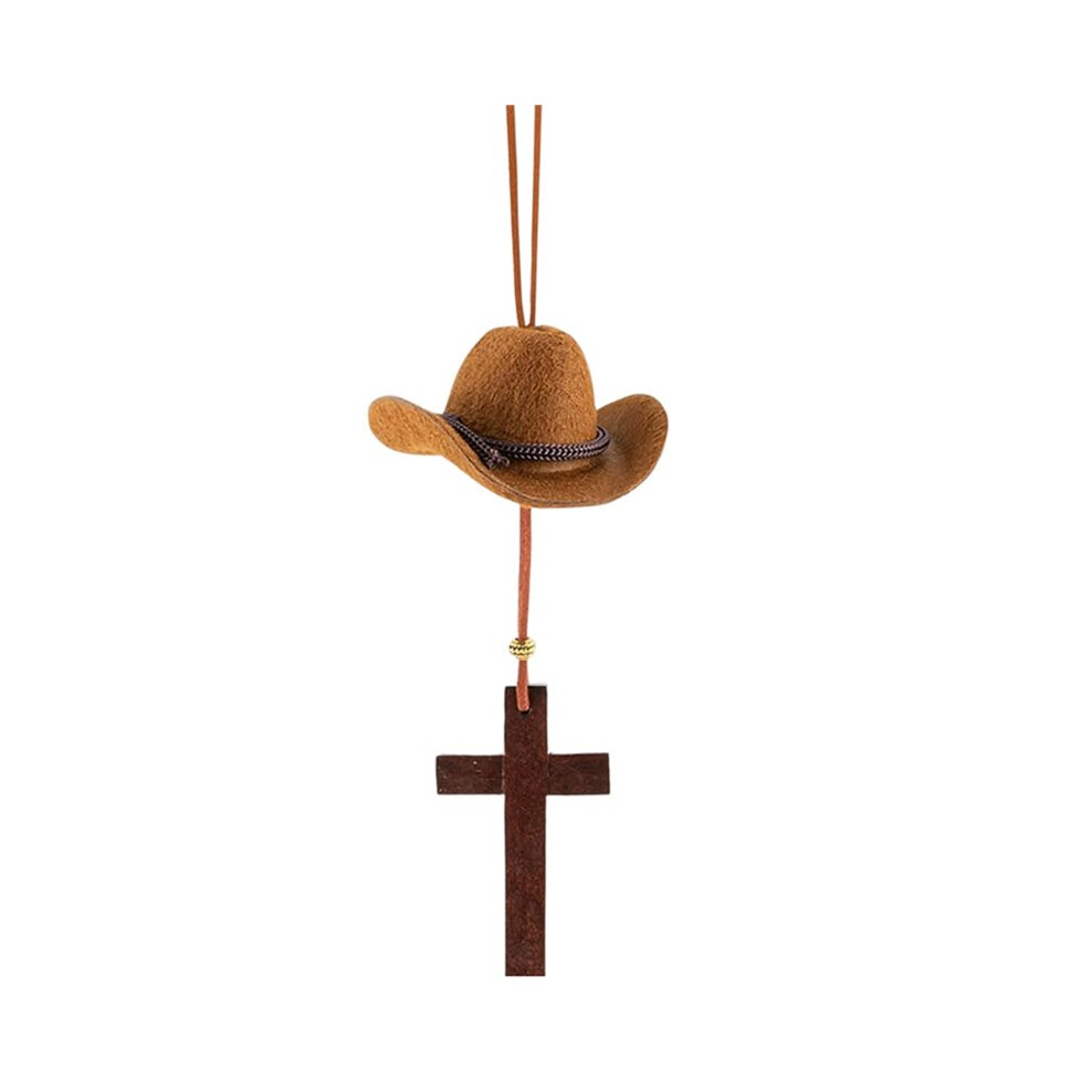 Cowboy Hat Car Charm, Wooden Car Rear View Mirror Hanging, Hat Country Pendant Hanger For Car,Decor B 6031119674152