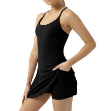 Women Tennis Dress Lightweight and Breathable Workout Dress with Built In Bras Black Size L