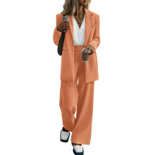 Women's Fall Two Piece Outfits Dressy Blazer Jacket and Wide Leg Pants Pockets Business Casual Office Suit Sets (Black,Medium)