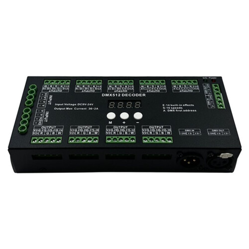 36CH DMX RGBW LED Digital Display Decoder, DMX512 Controller for RGBW LED Lights DC9-24V 2A/CH with 14 Built-in Effects