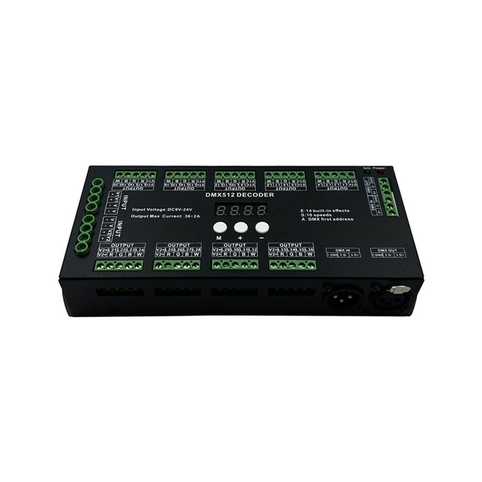 36Ch Dmx Rgbw Led Digital Display Decoder, Dmx512 Controller For Rgbw Led Lights Dc9-24V 2A/Ch With 14 Built-In Effects Gray 4711262620160