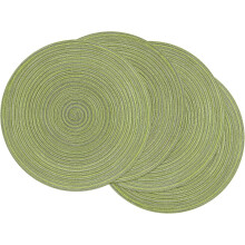 Round Braided Placemats Set of 4, 15", Washable & Heat Resistant, for Dining Tables, Party, BBQ, Christmas – Green