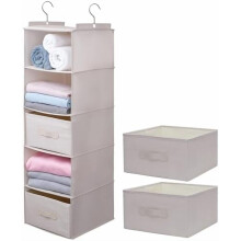 Hanging Closet Organizer with Drawers & Shelves, 6-Tier,