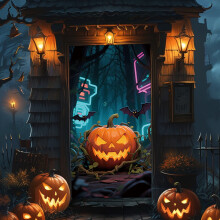 Deurbekleding en hangend gordijn voor Halloween