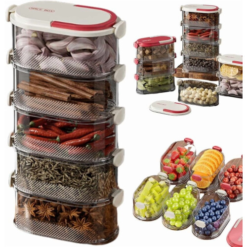 5-Tier Stackable Spice Organizer with Airtight Lids