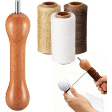 3 Pcs Wooden Thread Spool Set with Flat Waxed Thread, DIY Tie Dye Stretching Tools for Adult Beginner Clothing Design
