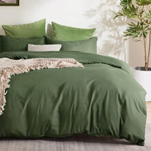 King Size Duvet Cover Set Olive Green 3 pcs