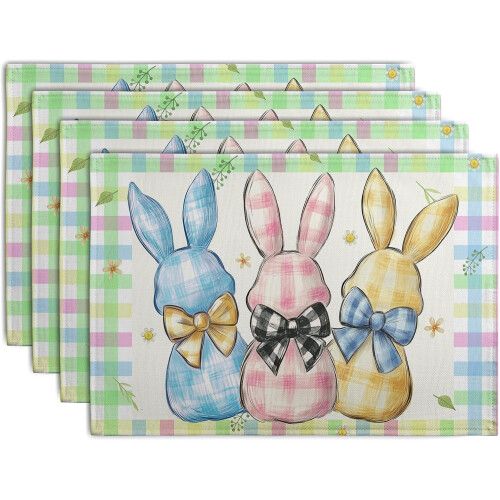 Sets de table Lapin de Pâques, lot de 4, 30 x 45 cm, vert, bleu, rose