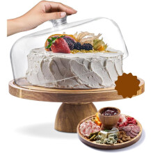 Wood Cake Stand - Holder, Holiday Hosting Essential, Fruit Tray Festive Dessert Display & Charcuterie Board Round Tray
