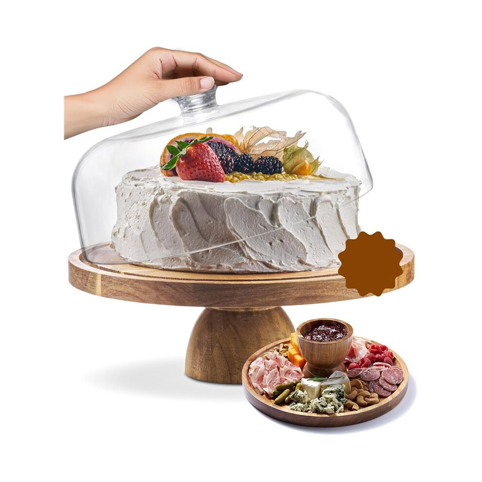 Tauoh Wood Cake Stand - Holder, Holiday Hosting Essential, Fruit Tray Festive Dessert Display & Charcuterie Board Round Tray