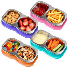 4-Pack Stainless Steel Snack Containers, 5.3Oz Dual-Compartment with Leak-Proof Silicone Lids