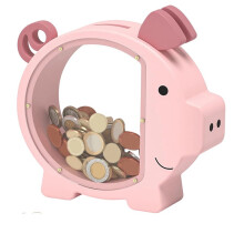 Piggy Bank for Girls, Clear Piggy Bank for Kids,Large Animal Coin Bank, Unbreakable Wooden Money Bank