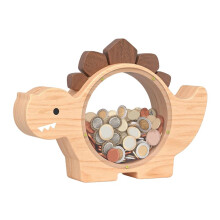 Wooden Dinosaur Piggy Bank for Kids Boys, Cute Wood Dino Money Bank for Toddlers, Personalized Present