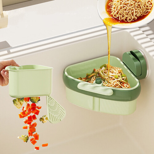 Τριγωνικό καλάθι αποστράγγισης νεροχύτη με βεντούζα, ράφι φίλτρου αυτόματης 2