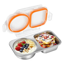 Stainless Steel Snack Containers, 400ml 2 Compartment Snackle Box with Lids Airtight, Leakproof Bento Box Reusable