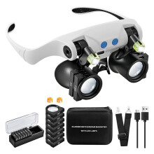 Magnifying Glasses with LED Light, Hands Free Magnifier with 14 Interchangeable Lenses 3X 4X 5X 6X 7X 10X 15X