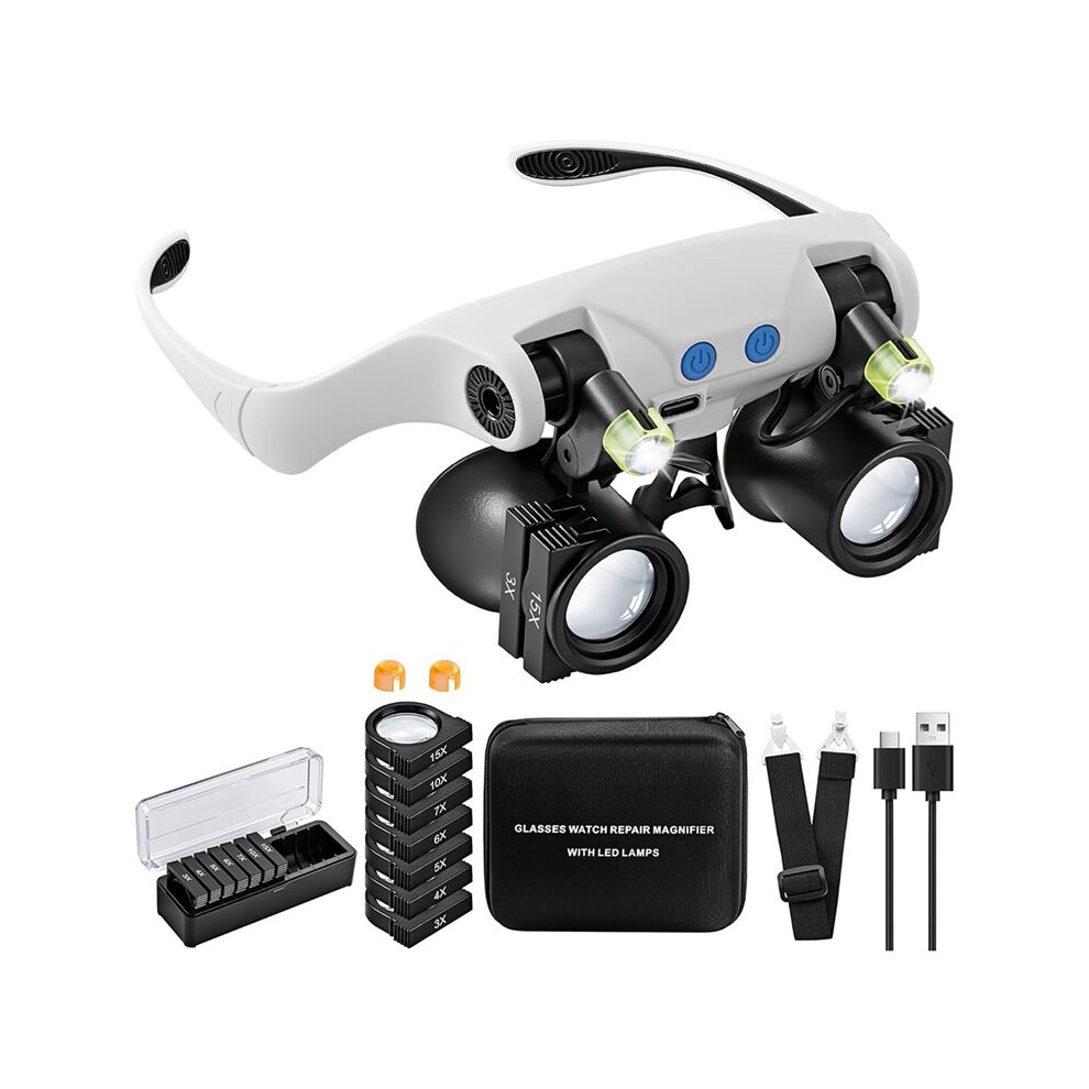 Magnifying Glasses With Led Light, Hands Free Magnifier With 14 Interchangeable Lenses 3X 4X 5X 6X 7X 10X 15X 6032730108286