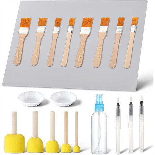 20 Pack Decoupage Tool,Silicone Table Mat,Foam Brushes, Decoupage Brushes,Water Pens,Glue Container Bowl,Spray Bottle 1
