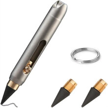 Ti Keychain Pen, Retractable Portable Everlasting Alloy Pencil with 2 Nibs, Keychain, for Sketch Drawing Writing