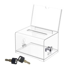 Durable Tip Jar Voting Plastic Container with Lock and Sign Holder Suggestion Box Acrylic Solid Ballot Box