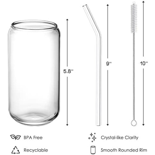 8-teiliges 16-oz-Trinkglas-Set mit Glasstrohhalmen 1