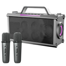 Enceinte Sans Fil avec 2 Microphones, Caisson de Basses Portable Haute Puissance pour une Utilisation Extérieure et un Volume Sonore Élevé,