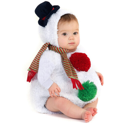 Baby Snømann Hettegenser Romper Sett med Skjerf 1