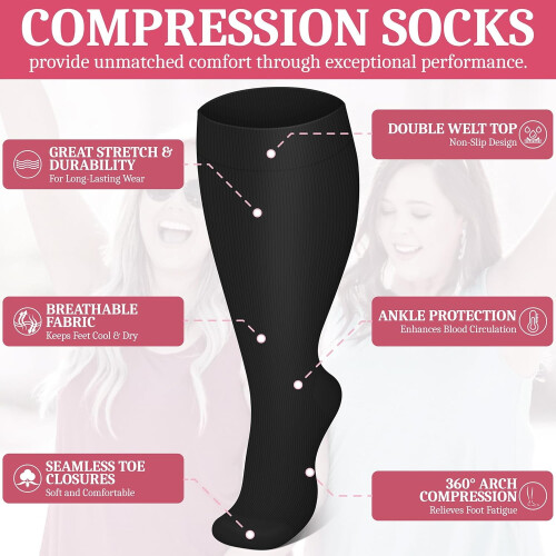 Chaussettes de compression pour mollets larges, 20-30 mmHg, 4 paires 1