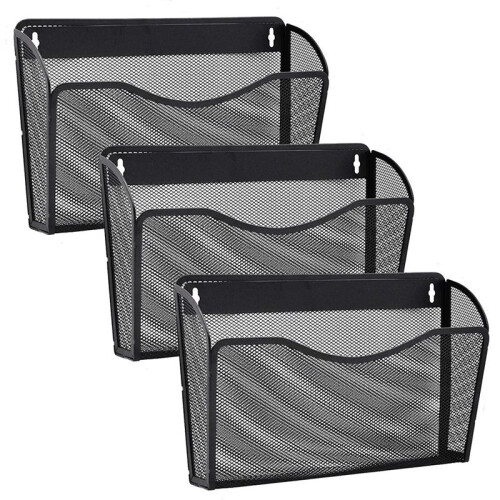 3 Pack Wall File Organizer, Mesh Hanging Metal Vertical Wall Mounted File Holder for Office/Home