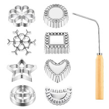 Rosette Maker Baking Stamp Cookie Cutter with 8 Designs: Star, Flower, Circle, Heart, Hexagon, Square 9Piece Set