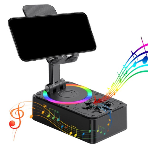 Cell Phone Holder Stand with  Speaker Adjustable Desktop Live Tablet Bracket Support Portable Wireless Speaker
