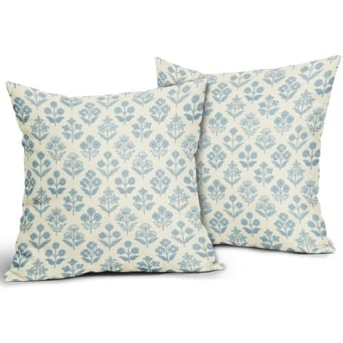 Fodere per cuscini con stampa a blocchi blu e verde, 45x45 cm, set da 2 1