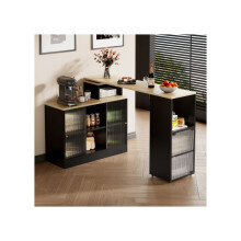Tavolo da bar estensibile con spazio di stoccaggio, tavolo da pranzo compatto, tavolo da pranzo compatto, ruota senza essere sollevato, nero