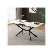 Tavolo allungabile bianco MUVOE 120–160  80 cm, gambe in metallo nero — 4 a 6 posti, piano in MDF