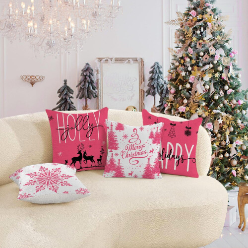 Capas de Almofada de Natal 50x50cm, Pelúcia Curta, Conjunto de 4 1
