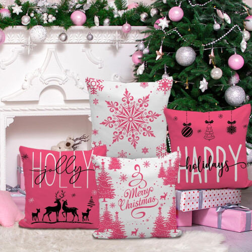 Capas de Almofada de Natal 50x50cm, Pelúcia Curta, Conjunto de 4 2