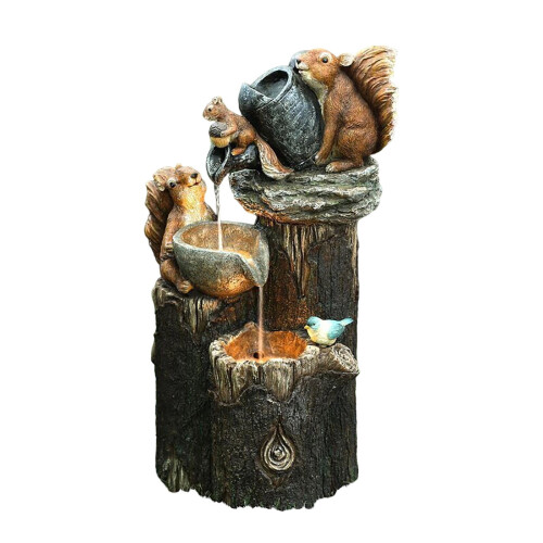 Squirrel Sculpture Solar Water Fountain with LED Lights 2