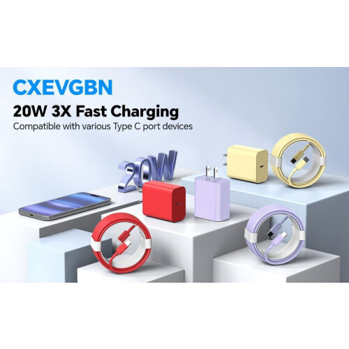 Συσκευασία 3 ταχυφορτιστών USB-C 20W με καλώδια 10 ποδιών 1