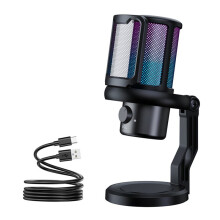 USB-Microfoon voor Opnemen en Streamen op Pc, RGB-Gamingmicrofoon met Mute-Knop en Ruisonderdrukking