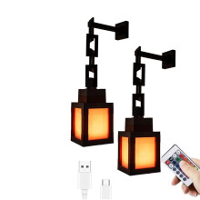 Lot de 2 Veilleuses LED à Motif de Lanterne Pixélisée, 16 Couleurs Changeantes, avec Télécommande, Lampe de Table/Murale Rechargeable