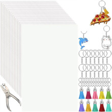 Kit de Porte-Clés en Papier Rétractable (156 Pièces), 25 Feuilles de Plastique Rétractable, Perforatrice, Pompon, Anneaux de Porte-Clés avec
