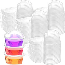 100 Pcs 1.5 Oz Clear Heart Shaped Jello Cups with Lids, Small Condiment Containers, Dipping Sauce Cup to Go Bowls