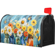 Flowers Welcome Mailbox Cover, Magnetic Daisy Design, 21" x 18", Compatible with Standard Mailboxes