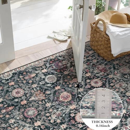 Moroccan Trellis Round Rug Washable Non-Slip 4ft 1