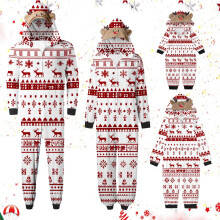 Weihnachtspyjama-Set für die ganze Familie, rot, langärmelig, 3-teilig
